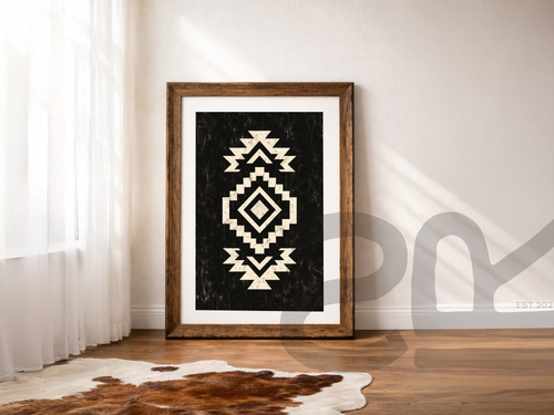 Geometric Southwestern Print — Black and Cream Tribal Wall Decor, Boho Desert Art | Instant Digital Download