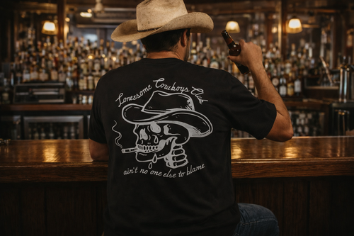 Lonesome Cowboys Club Tee, Vintage Garment Dyed Western Shirt, Cowboy Skull Graphic